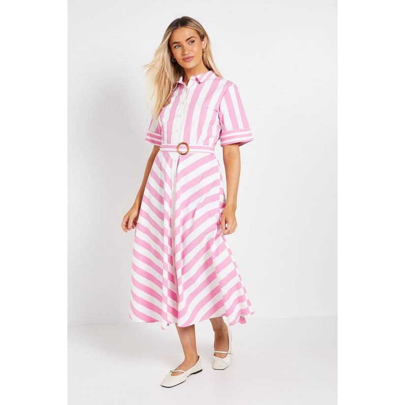 英国代购正品05.20 名品PL 女装新款 时尚衬衫条纹长款百搭连衣裙