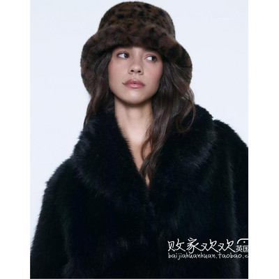 英国代购正品10.30 2025潮流导向 饰品新款 冬季豹纹毛绒渔夫帽