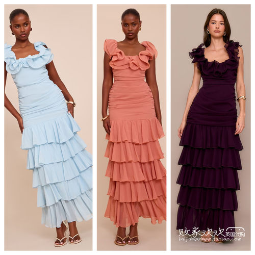 国内现货正品12.21名品PL 女装新款 设计多层长款连衣裙