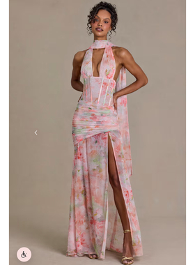 英国代购正品03.09 名品ohpolly 女装新款 设计印花长款连衣裙