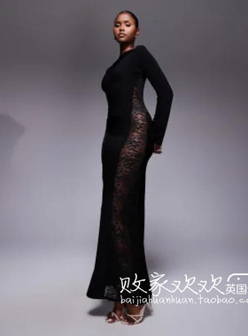 英国代购正品07.07 2025潮流导向 女装新款 设计深色长款连衣裙