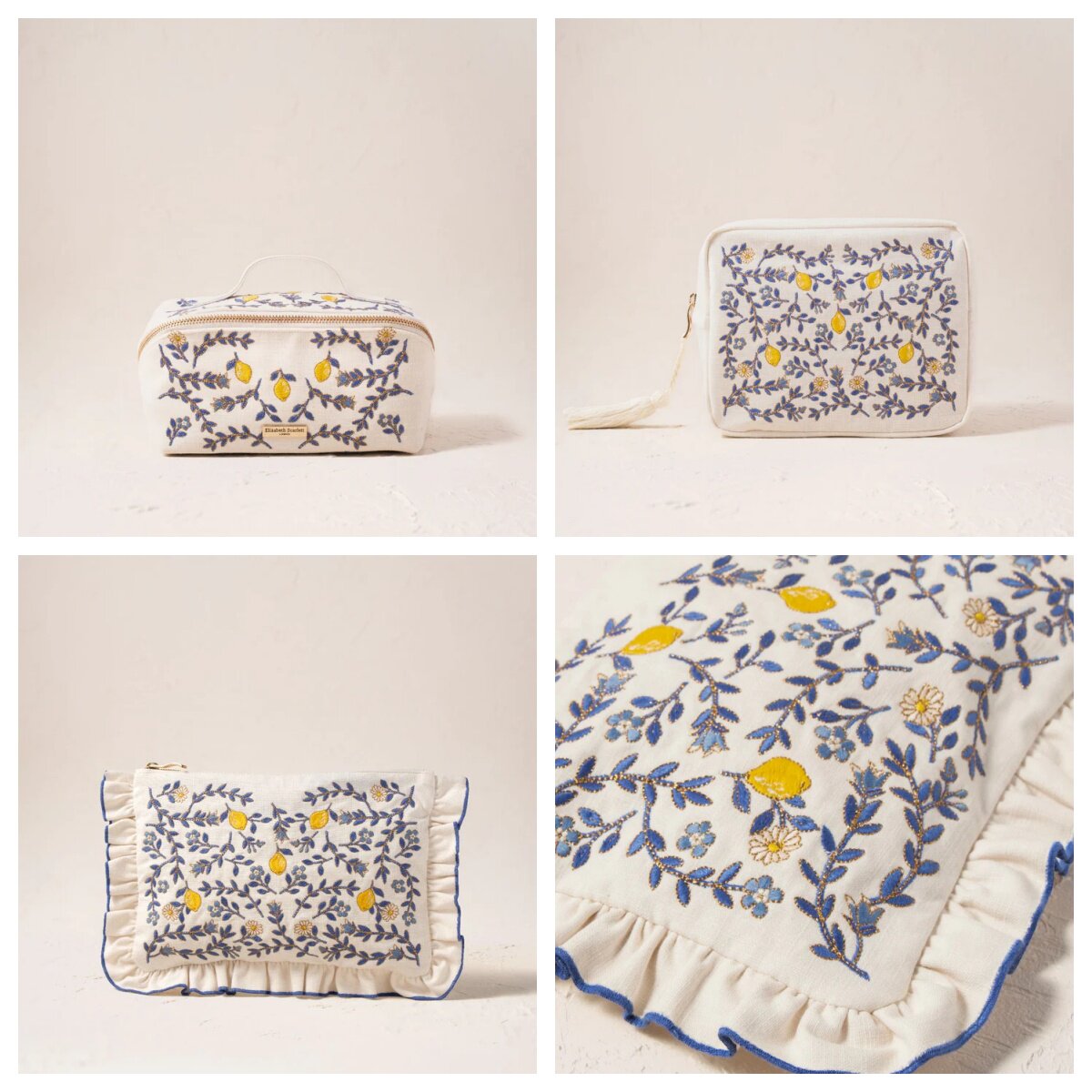 英国代购正品05.05 Lemon Garden Frill Pouch 刺绣柠檬化妆包