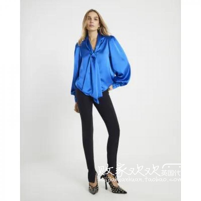 英国代购正品11.18 名品ER 女装新款 设计系结缎面长袖舒适小衫