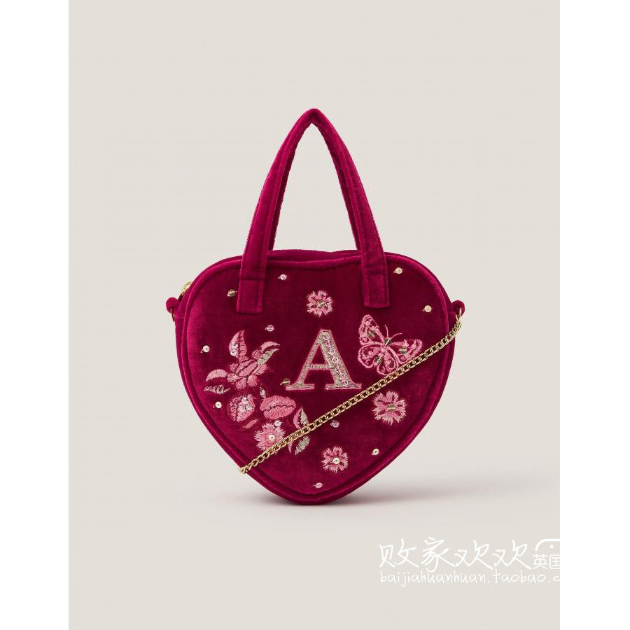 英国代购正品10.02 名品Monsoon 女童新款 刺绣花爱心设计手提包