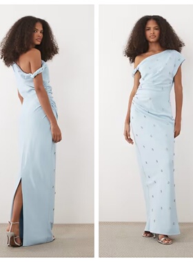 英国代购正品04.06 2026潮流导向 女装新款 露肩闪钻重工连衣裙