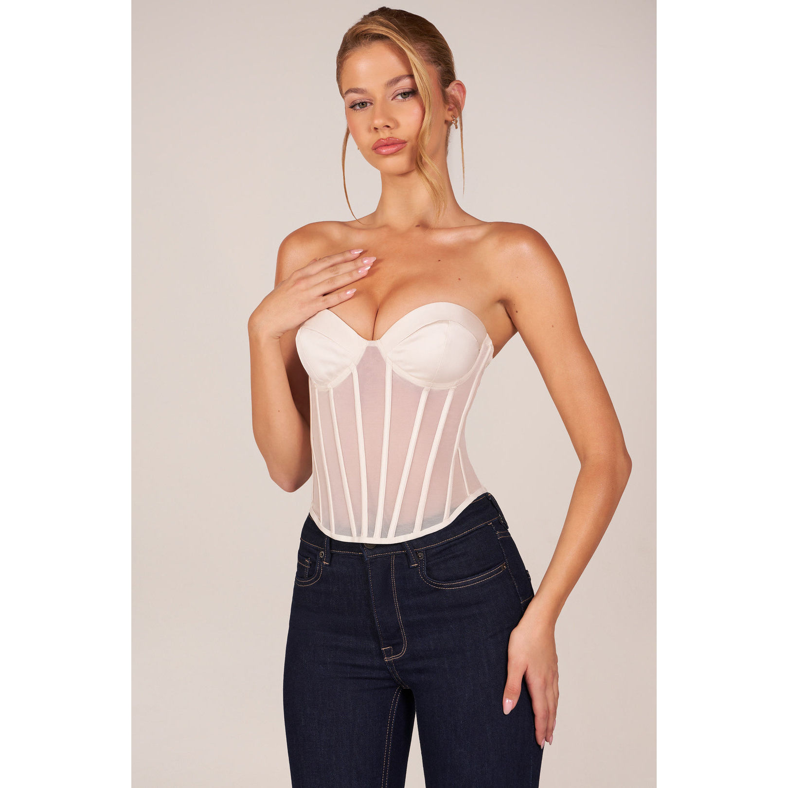英国代购正品09.10 名品ohpolly 女装新款 法式抹胸束腰鱼骨上衣