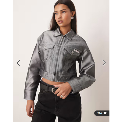 女装新款翻领银灰色短款夹克