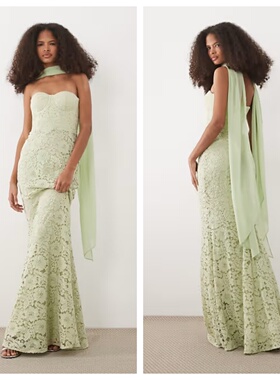 英国代购正品04.06 2026潮流导向 女装新款 飘带蕾丝长款连衣裙