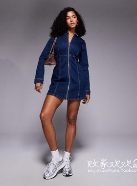 英国代购正品08.01 2025潮流导向 女装新款 翻领拉链牛仔连衣裙