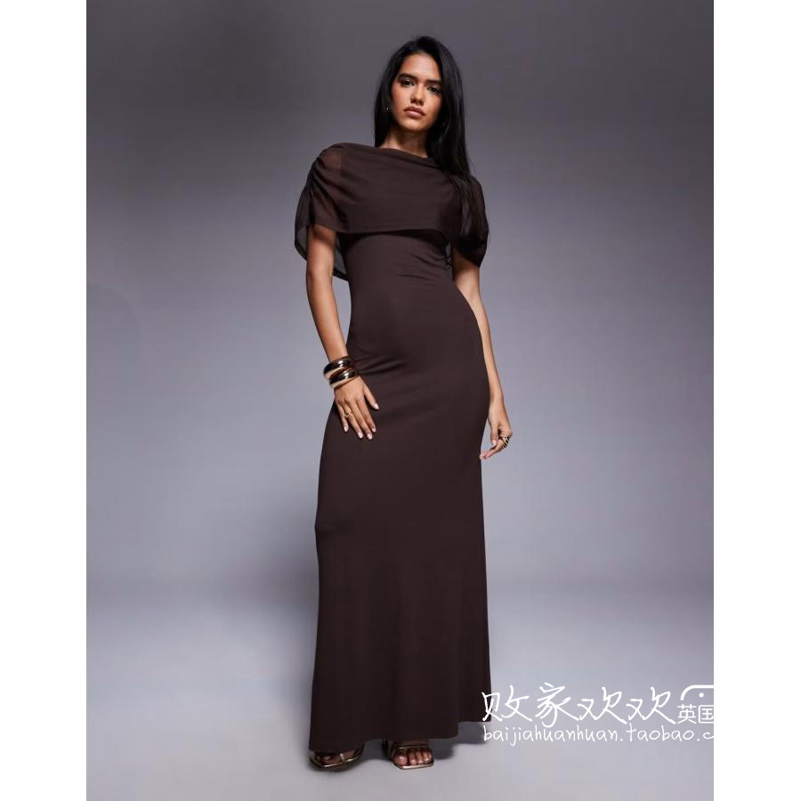 英国代购正品11.04 2025潮流导向 女装新款 时尚深色长款连衣裙