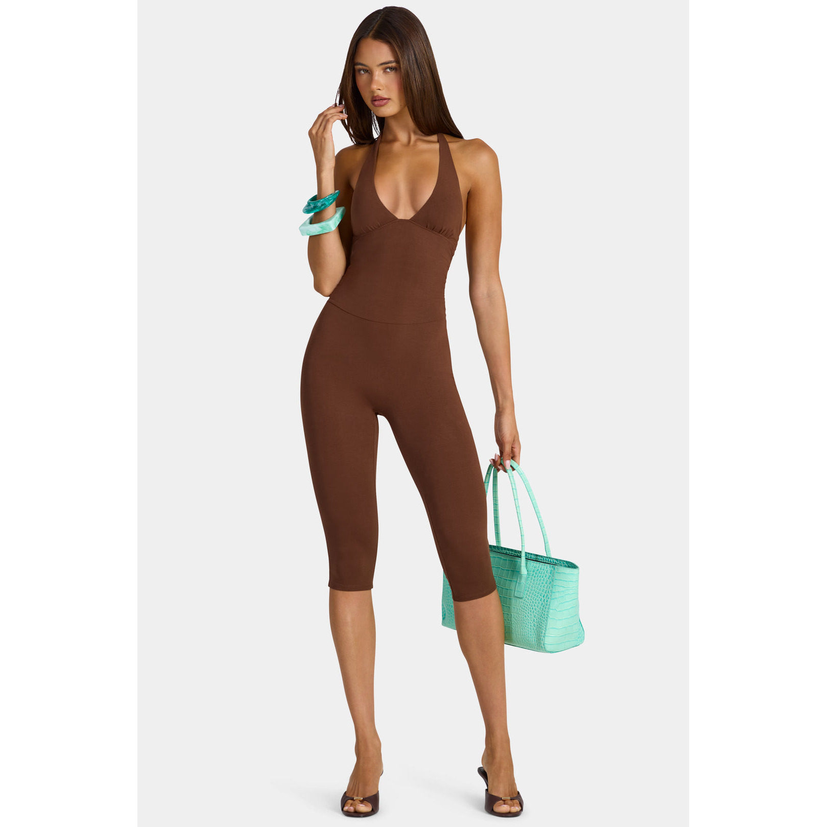 英国代购正品09.10 名品ohpolly 女装新款 挂脖露背中长款连衣裤