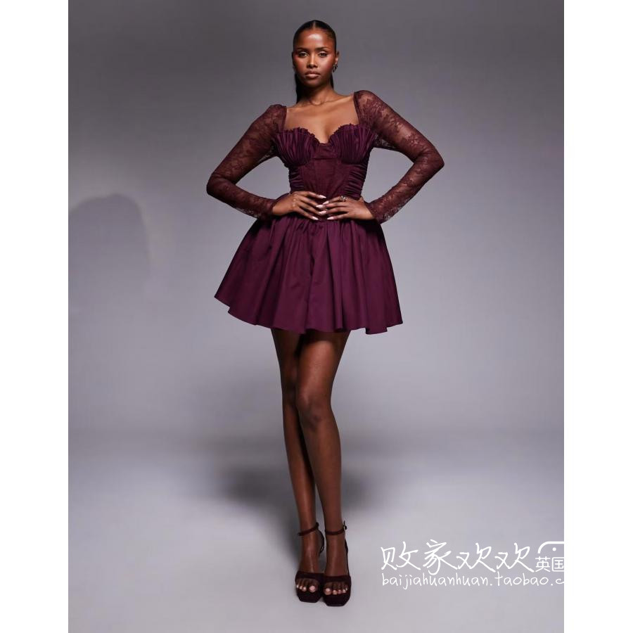 英国代购正品11.23 2025潮流导向 女装新款 设计蕾丝袖迷人连衣裙