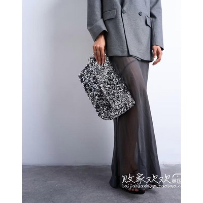 英国代购正品10.09 2025潮流导向 女包新款 TS时尚银色亮片手拿包
