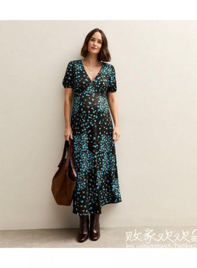 英国代购正品08.16 名品NL 女装新款 碎花孕妇长款百搭连衣裙