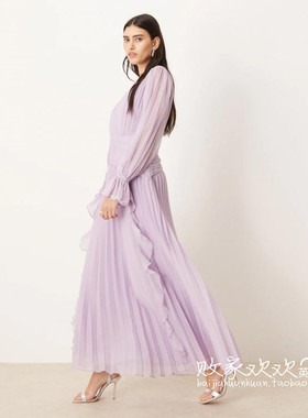 英国代购正品03.06 2025潮流导向 女装新款 显白褶皱长款连衣裙