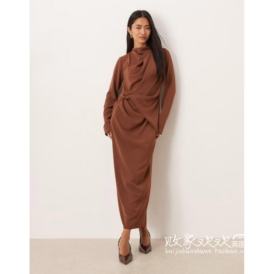 英国代购正品11.20 2025潮流导向 女装新款 褶皱设计长款连衣裙