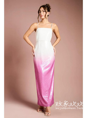 英国代购正品12.12 名品Boohoo 女装新款 吊带渐变色闪亮连衣裙