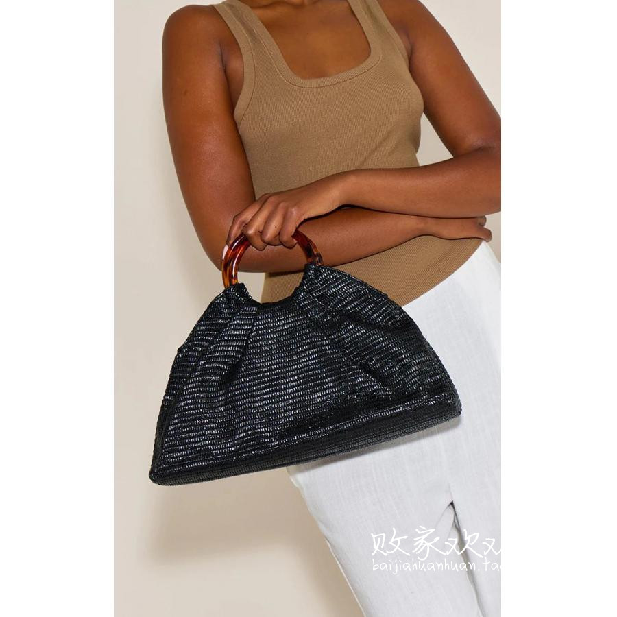 英国代购正品11.19 名品PL 女包新款 深色设计树脂手柄手提包