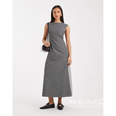 英国代购正品12.15 2025潮流导向 女装新款 设计迷你格子连衣长裙
