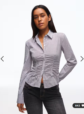 英国代购正品01.24 2026潮流导向 女装新款 翻领条纹长袖舒适衬衫