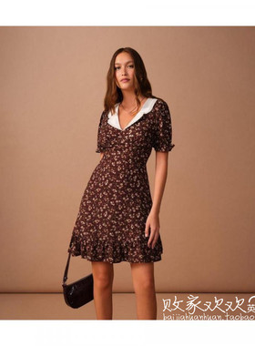 英国代购正品08.26 名品NL 女装新款 翻领碎花迷人百搭连衣裙