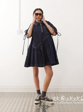 英国代购正品03.04 2025潮流导向 女装新款 翻领牛仔迷人连衣裙