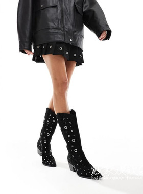 英国代购正品02.24 2025潮流导向 女鞋新款 设计铆钉绒面靴子