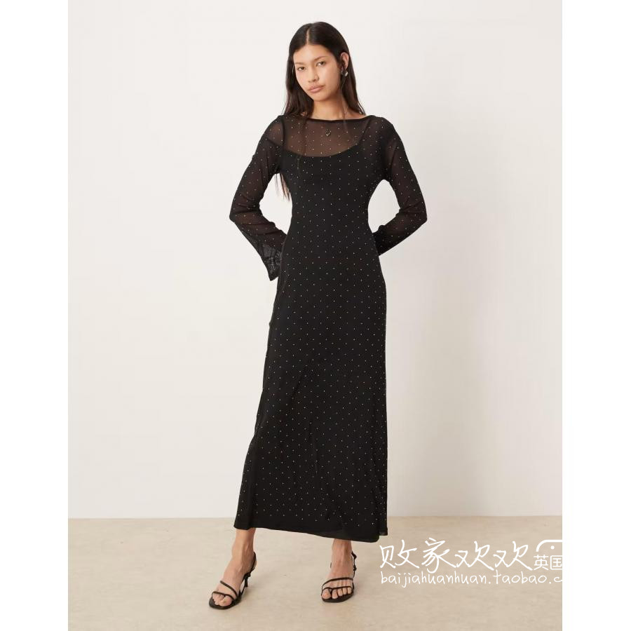 英国代购正品11.03 2025潮流导向 女装新款 时尚波点深色连衣裙