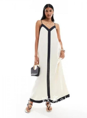 英国代购正品07.08 2025潮流导向 女装新款 吊带拼接边长款连衣裙