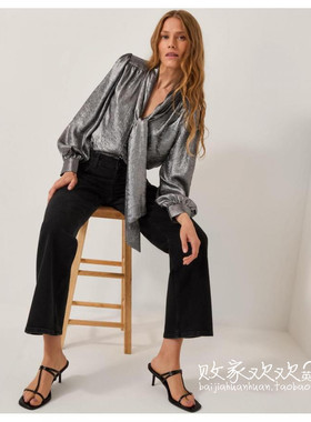 英国代购正品11.06 名品Monsoon 女装新款 银灰色飘带长袖衬衫