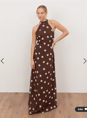 英国代购正品01.12 2026潮流导向 女装新款 挂脖波点长款连衣裙