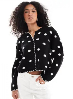 英国代购正品07.08 2025潮流导向 女装新款 斑点针织慵懒开衫