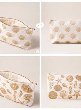 英国代购正品02.24 Ocean Treasures Everyday 刺绣贝壳化妆包