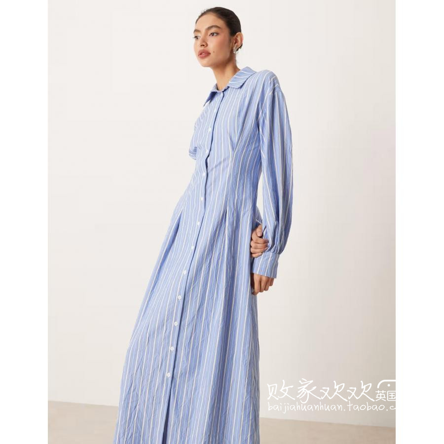 英国代购正品10.08 2025潮流导向 女装新款 衬衫条纹长款连衣裙