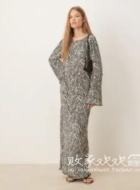 英国代购正品07.07 2025潮流导向 女装新款 时尚斑马纹长款连衣裙