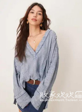 英国代购正品07.04 2025潮流导向 女装新款 休闲条纹长袖舒适小衫