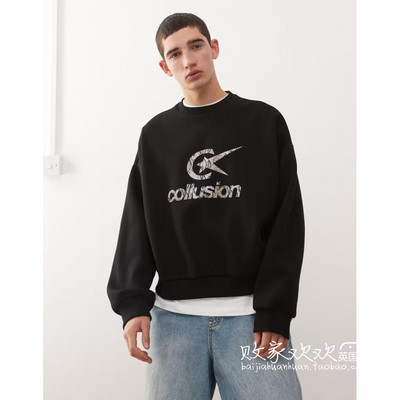 英国代购正品10.28 2025潮流导向 男装新款 休闲图案深色长袖卫衣