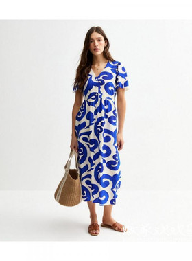 英国代购正品03.24 名品NL 女装新款 时尚印花长款百搭连衣裙