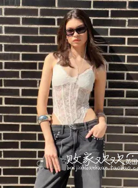 英国代购正品07.09 2025潮流导向 女装新款 吊带蕾丝浅色连体衣