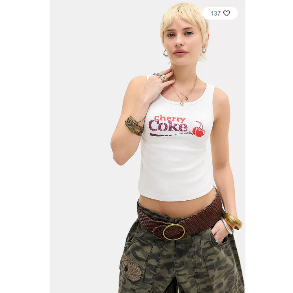 英国代购正品04.09 名品UO 女装新款 樱桃图案浅色舒适百搭背心