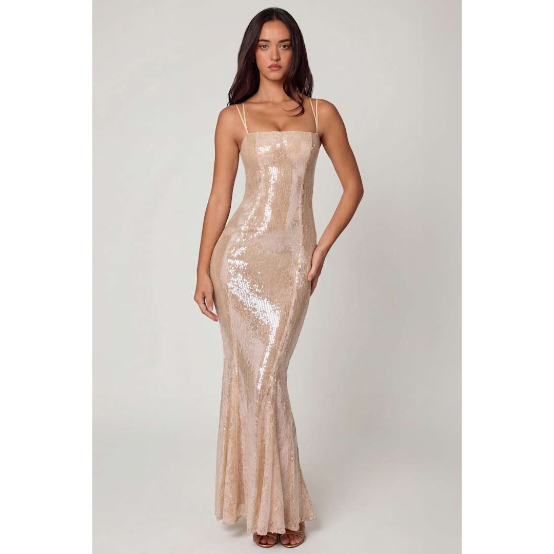 英国代购正品04.27 名品ohpolly 女装新款 吊带亮片修身连衣长裙