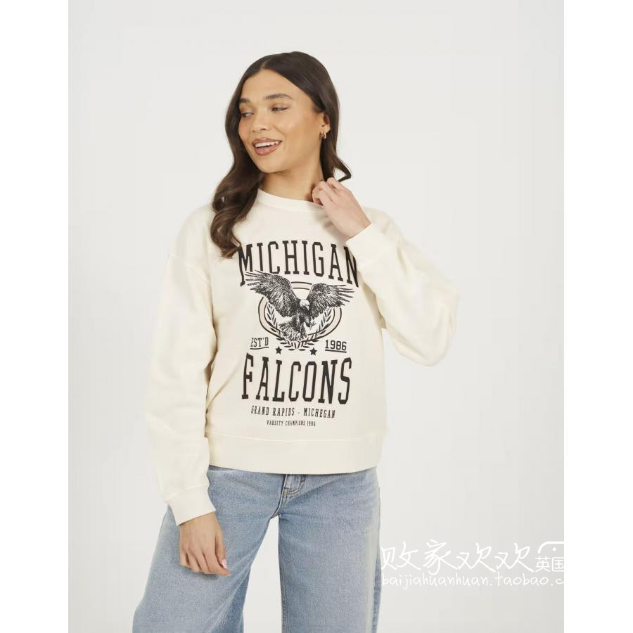 英国代购正品11.01 2025潮流导向 女装新款 休闲字母浅色长袖卫衣