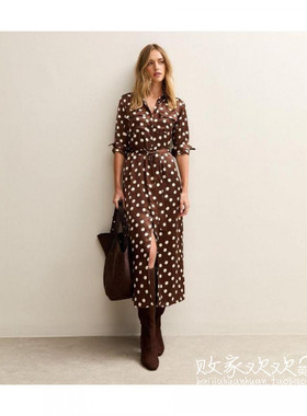 英国代购正品10.09 名品NL 女装新款 时尚斑点开叉长款连衣裙
