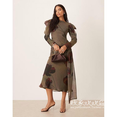 英国代购正品12.04 2025潮流导向 女装新款 时尚印花长款连衣裙