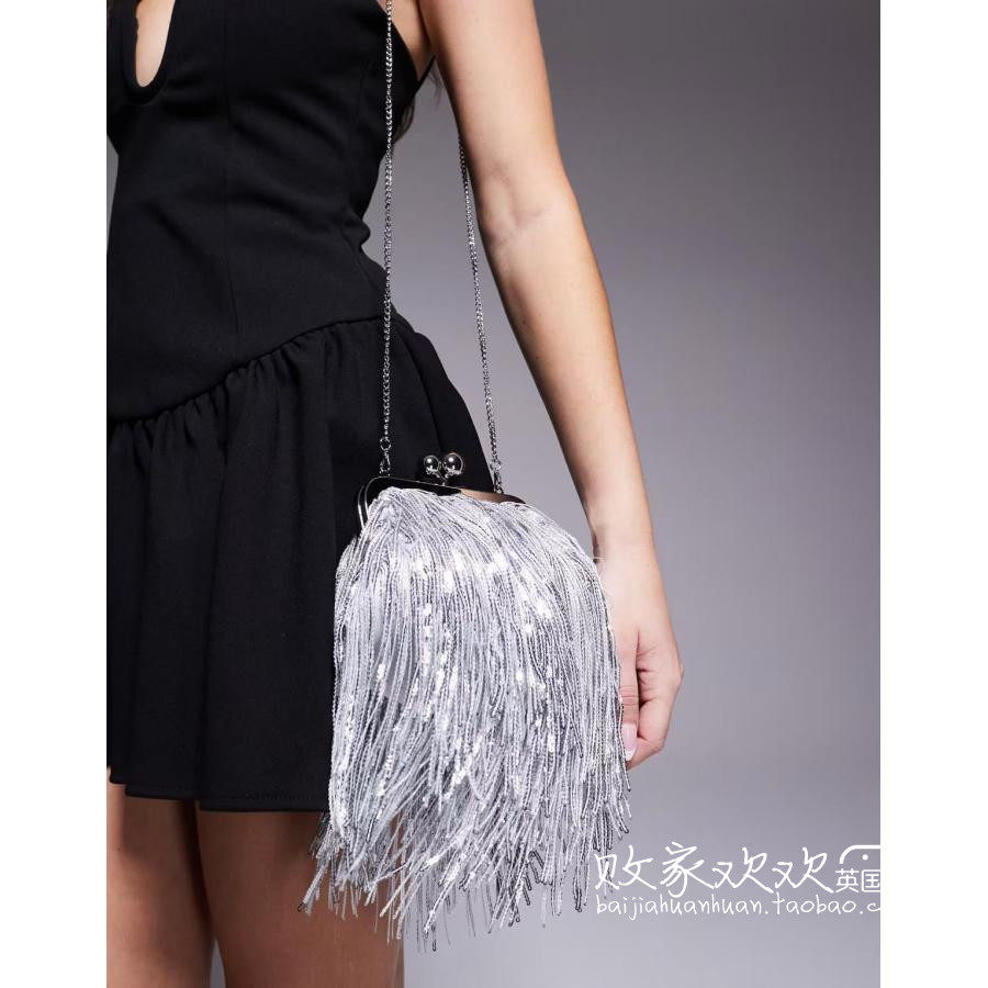 英国代购正品10.29 2025潮流导向 女包新款 银色流苏百搭斜挎包