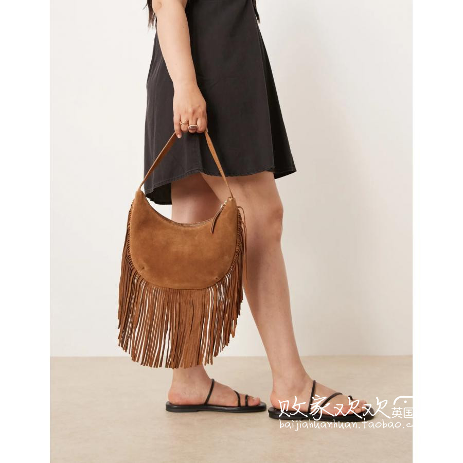 英国代购正品06.08 2025潮流导向 女包新款 绒面流苏百搭手提包