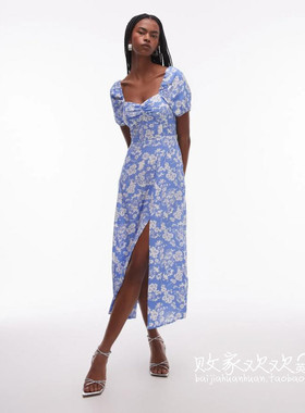 英国代购正品03.06 2025潮流导向 女装新款 时尚印花开叉连衣裙