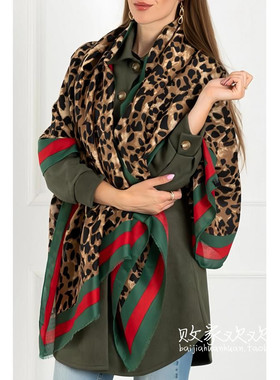 英国代购正品12.13 名品Boohoo 饰品新款 设计豹纹长款百搭围巾