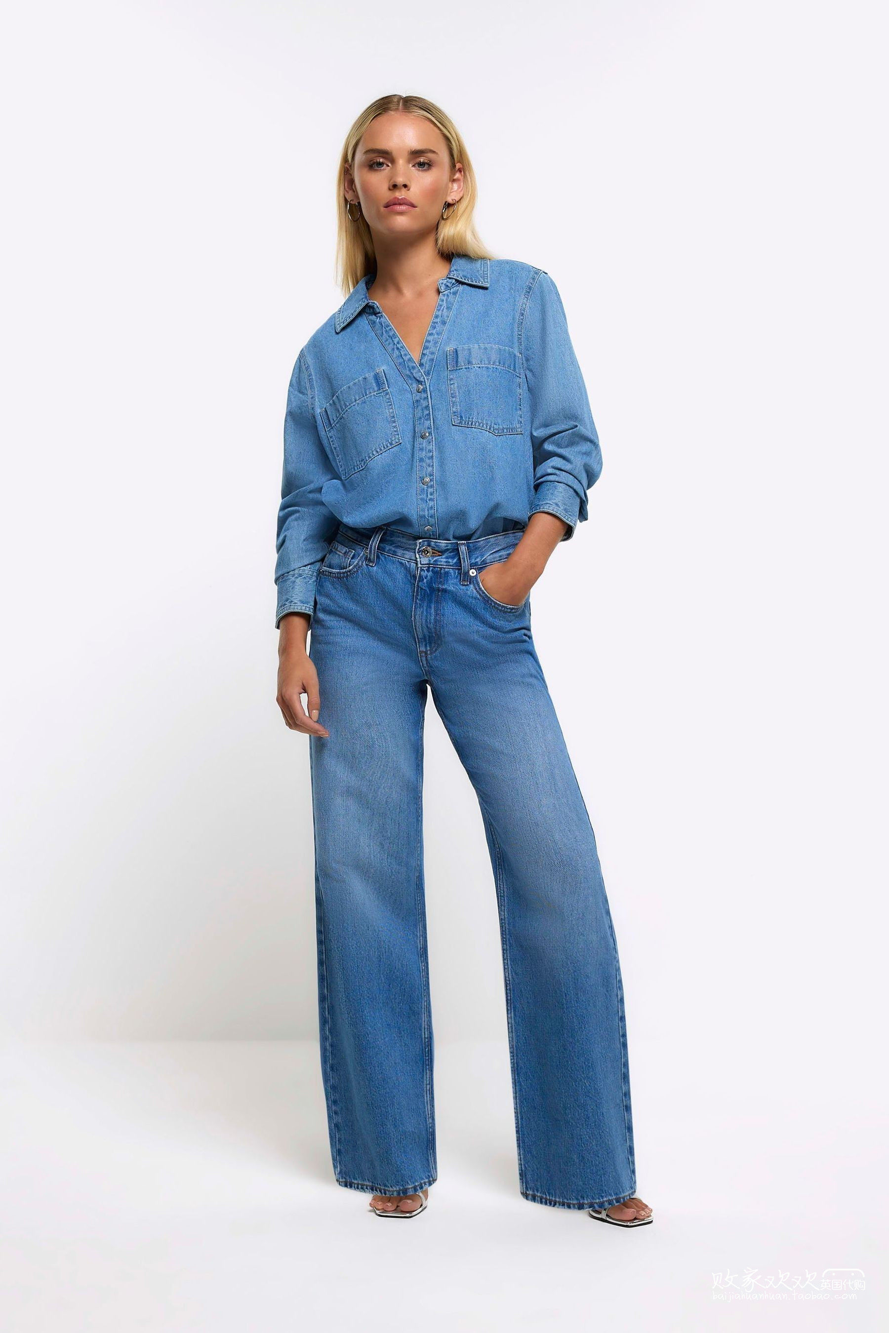 英国代购正品01.22 名品next 女装新款 休闲阔腿长款舒适牛仔裤