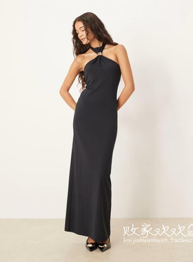 英国代购正品08.10 2025潮流导向 女装新款 设计深色长款连衣裙